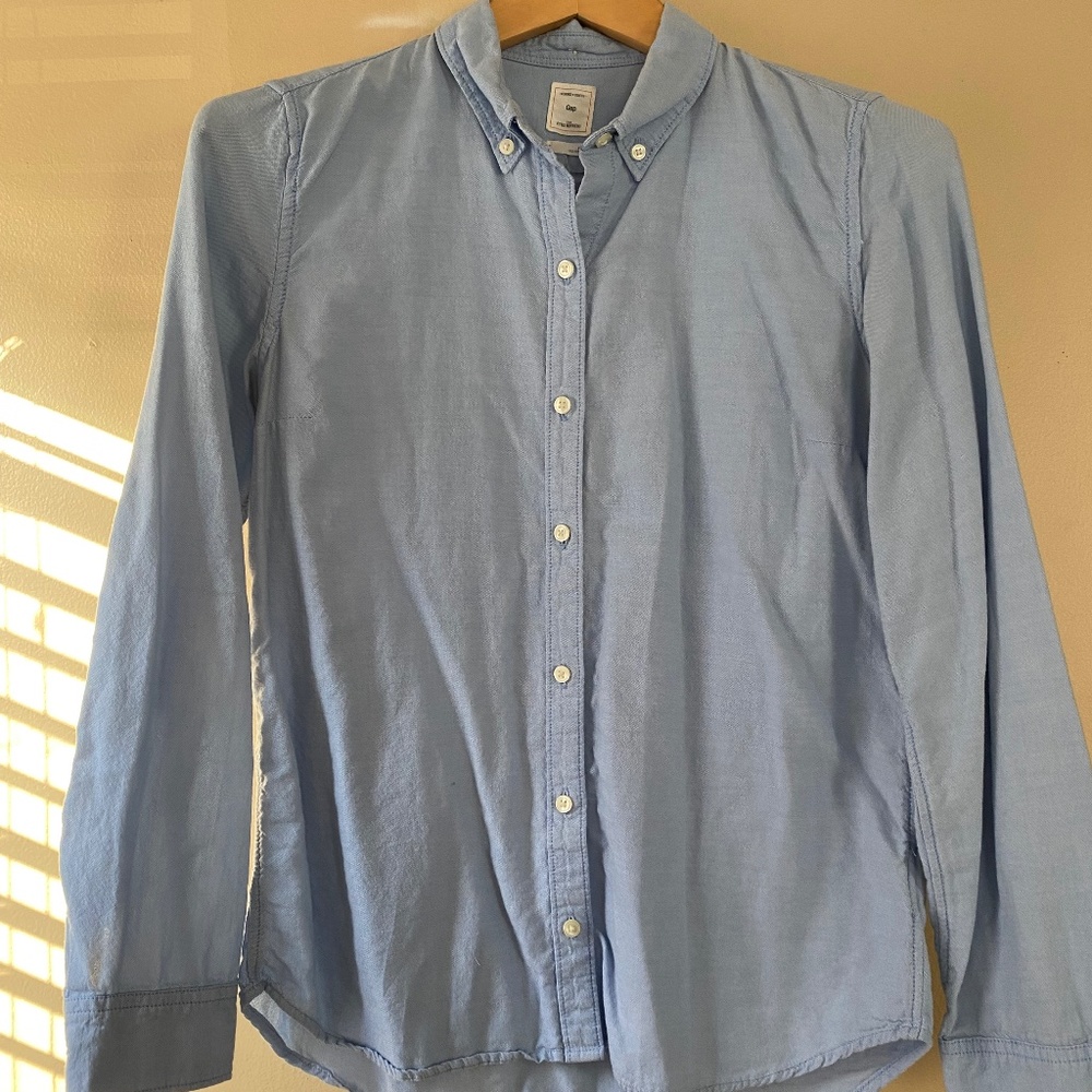 Gap, light blue, button up blouse, collared shirt